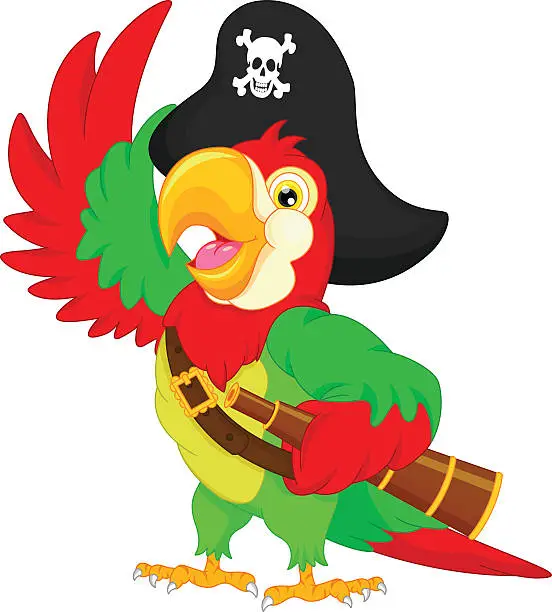 Vector illustration of pirate parrot cartoon