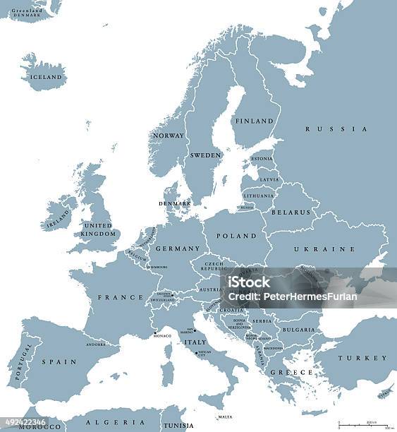 Europa Mappa Politica Paesi - Immagini vettoriali stock e altre immagini di Carta geografica - Carta geografica, Europa - Continente, Vettoriale