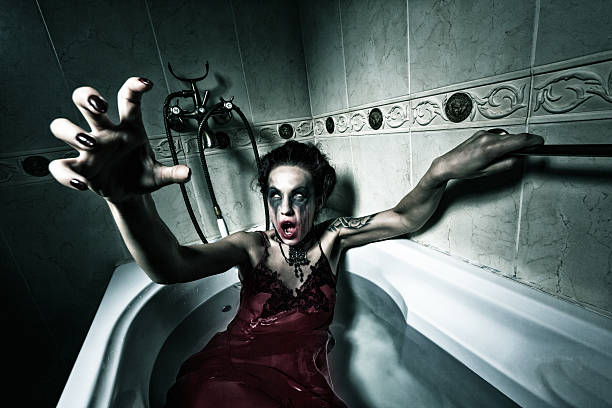 halloween theme.scary ragazza in bagno. - halloween horror death gothic style foto e immagini stock