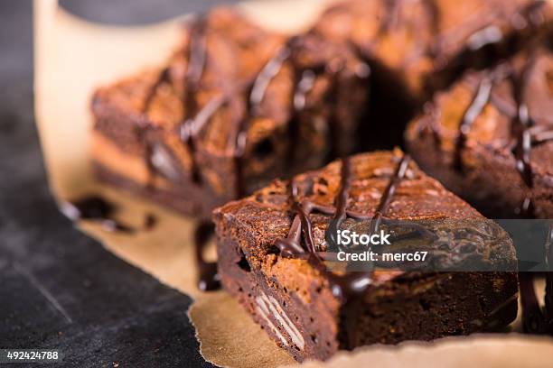 Homemade Artisan Dark Chocolate Brownies Stock Photo - Download Image Now - Brownie, Cookie, Food
