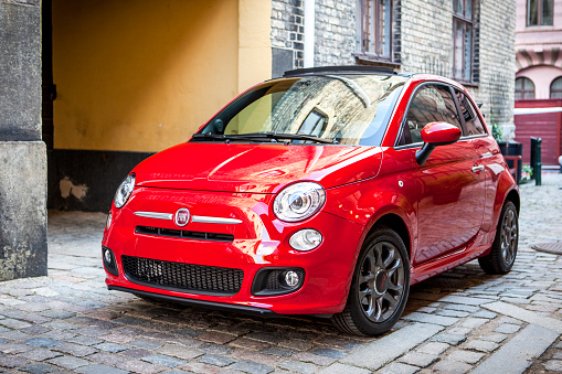 Malmoe, Sweden - September 10, 2013: A brand new Fiat 500 parked in a street in Malmoe.