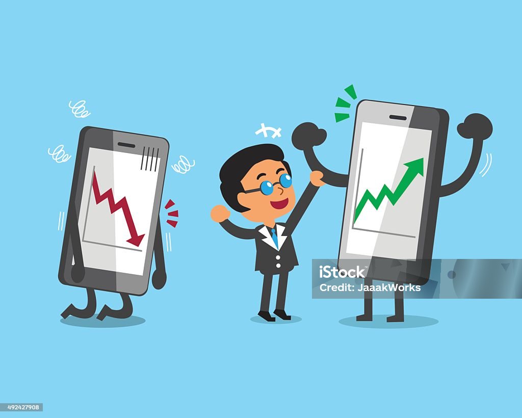 Ilustración de Empresario De Dibujos Animados Mercado De Valores Y De Los Smartphones Con Flechas y más Vectores Libres de Derechos de 2015 - iStock Ilustración de Empresario De Dibujos Animados Mercado De Valores Y De Los Smartphones Con Flechas y más Vectores Libres de Derechos de 2015 - iStock