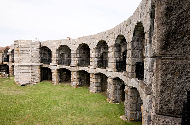 Fort Popham, Maine, USA is a semicircular granite fort built in 1862 on the banks of the Kennebec River to protect Augusta from Confederate invasion. 