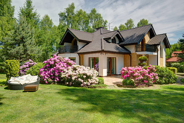 istock Beautiful village house with garden 492428708