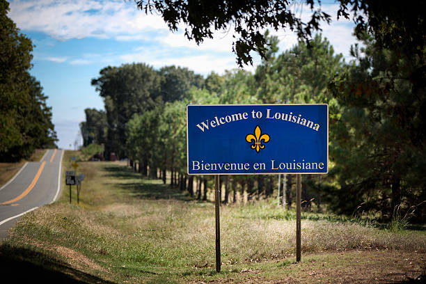 state line panneau disant bienvenue à louisiane - state highway photos et images de collection