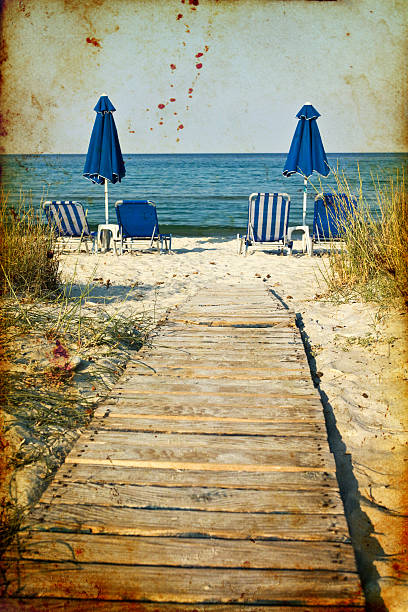 istock Sunbeds and umbrellas on the beach 492440579
