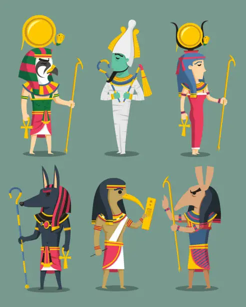 Vector illustration of Egyptian Gods and Egypt Goddesses