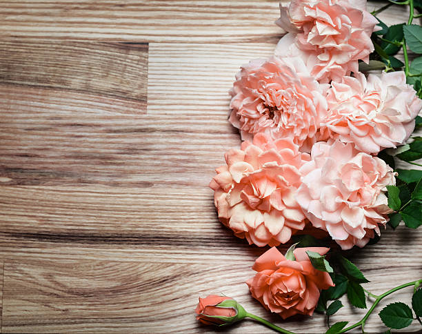 istock Vintage background with roses on wood. Romantic floral frame background. 492441193