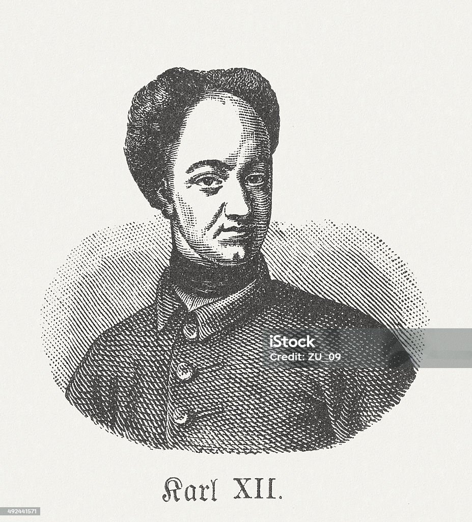 Charles XII (Karl XII.) - Lizenzfrei Asiatischer Holzschnitt Stock-Illustration
