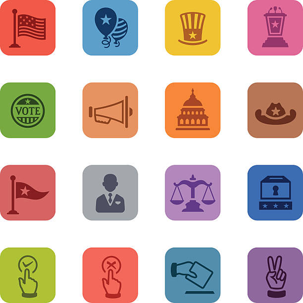 Colorful Politics Icon Set High Resolution JPG,CS6 AI and Illustrator EPS 10 included. Each element is named,grouped and layered separately. Very easy to edit. republican national convention stock illustrations
