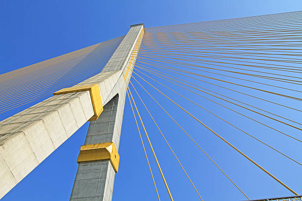 a rama viii cabo ponte, bangcoc, tailândia - bridge bangkok suspension bridge river - fotografias e filmes do acervo