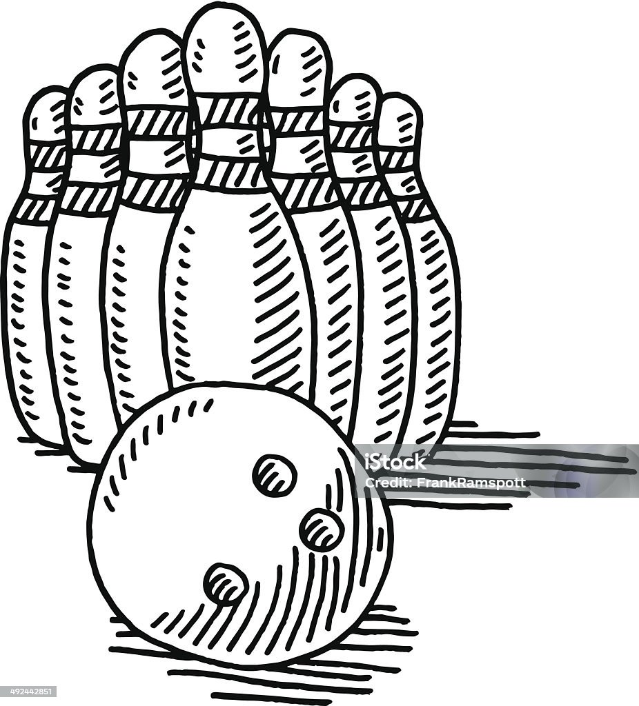 Bowling Ball Sport Drawing Hand-drawn vector drawing of a Bowling Sport Symbol with a Bowling Ball and Bowling Pins. Black-and-White sketch on a transparent background (.eps-file). Included files are EPS (v10) and Hi-Res JPG. Bowling Pin stock vector