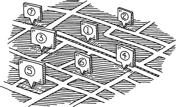 도로 지도를 관심 그림이요 가볼 만한 곳 - number 4 number three dimensional shape sign stock illustrations