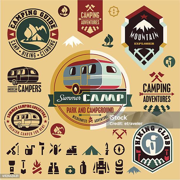 Camping Icons Camping Equipment Mountain Stock Illustration - Download Image Now - Vector, Adventure, Boy Scout