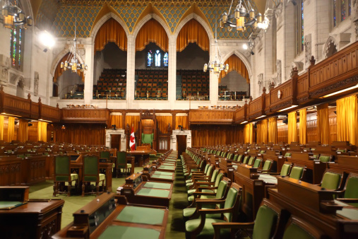 An image of the interior of the House of Commons - parliament in Canada. Green Chamber. Parliament Hill, Ottawa, Ontario, Canada. See more in my profile.