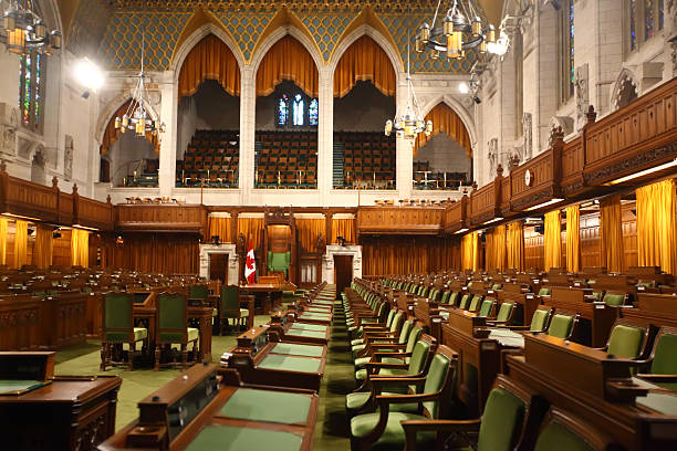 House of Commons of Canada An image of the interior of the House of Commons - parliament in Canada. Green Chamber. Parliament Hill, Ottawa, Ontario, Canada. See more in my profile. parliament building stock pictures, royalty-free photos & images
