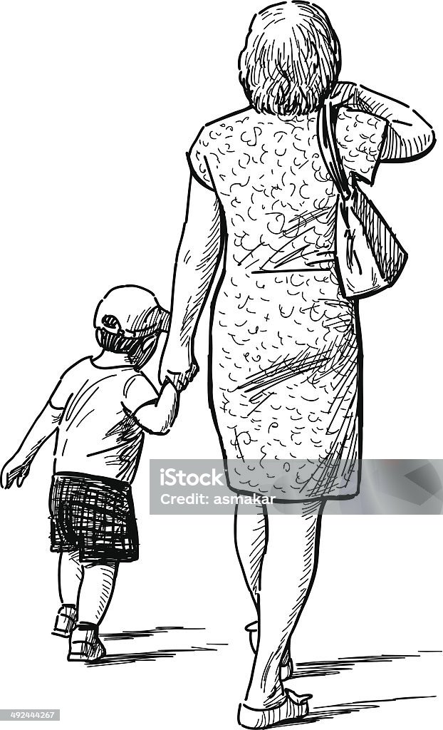 Mère avec fils sur une marche - clipart vectoriel de Adulte libre de droits