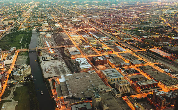 istock Chicago night downtown aerial view 492444663