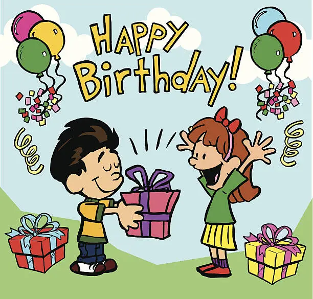 Vector illustration of Boy Giving Girl a Gift