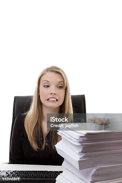 Woman Working At Her Desk Stock Photo - Download Image Now - Adult, Adults Only, Anxiety