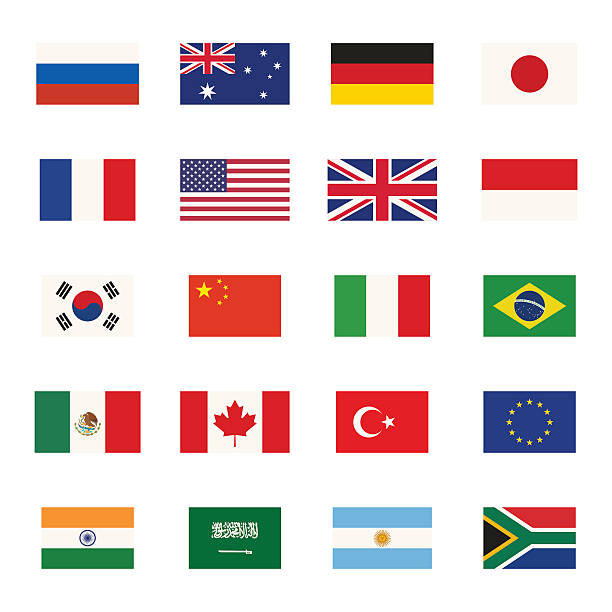 Flags icons Simple flags icons of the countries in flat style. world map china saudi arabia stock illustrations