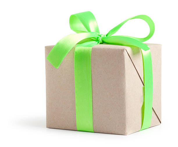 istock Gift box with green ribbon on white 492449888