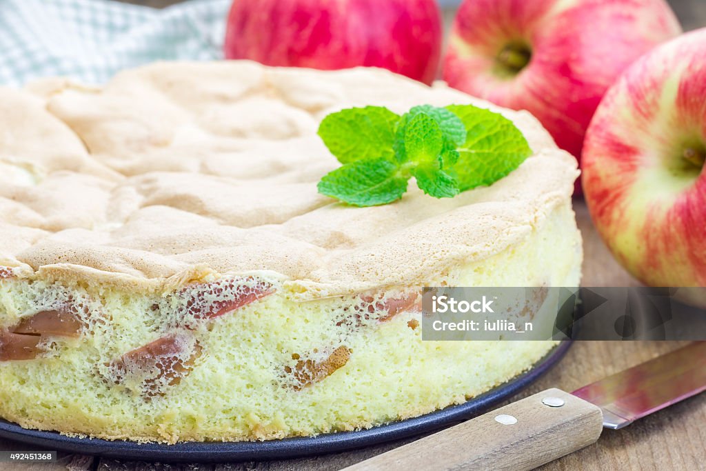 Freshly baked homemade apple sponge cake, closeup 2015 Stock Photo