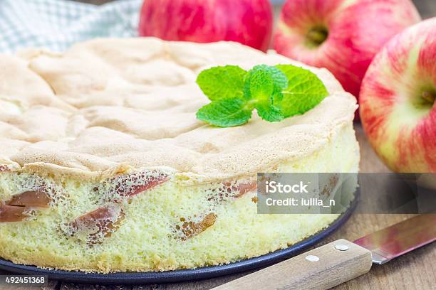 Freshly Baked Homemade Apple Sponge Cake Closeup Stock Photo - Download Image Now - 2015, Appetizer, Apple - Fruit