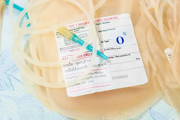 Empty medical blood bags