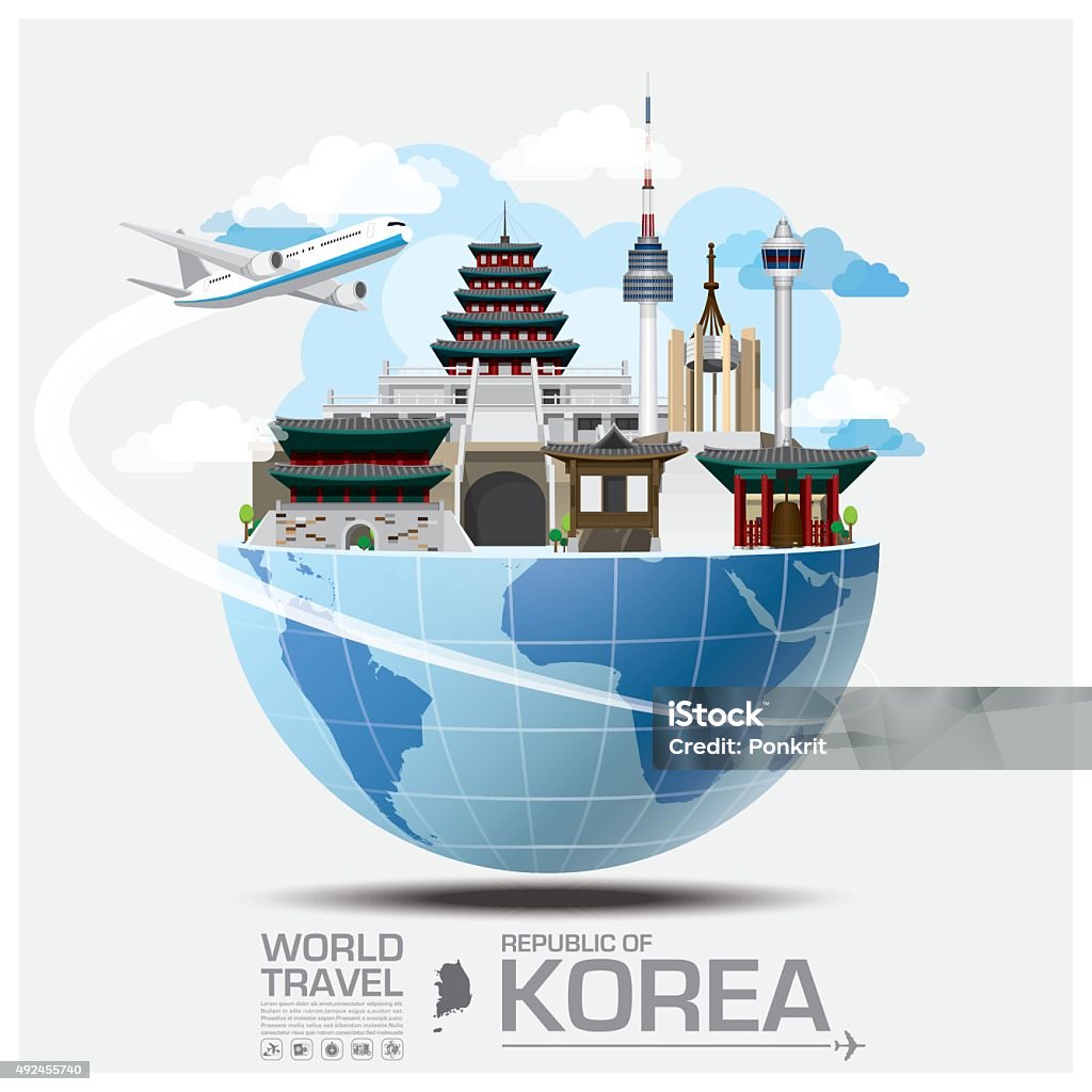 Republic Of Korea Landmark Global Travel And Journey Infographic Republic Of Korea Landmark Global Travel And Journey Infographic Vector Design Template Korea stock vector