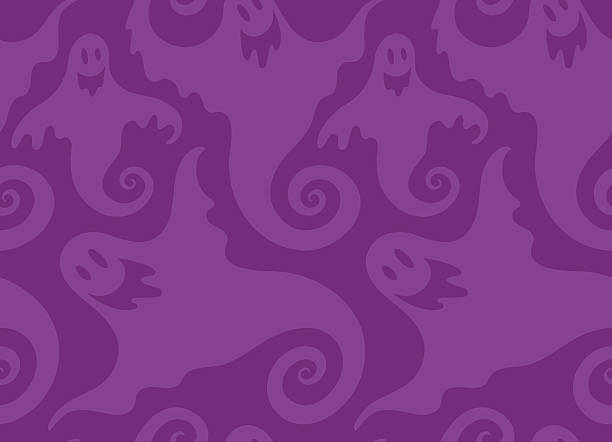 Halloween spooky ghost seamless repeat vector pattern Spooky Halloween repeat pattern illustration. Seamless vector design works great for wrapping paper, tablecloths, web backgrounds, scrapbook paper, and more. Purple color can be changed easily with editing programs. halloween background stock illustrations
