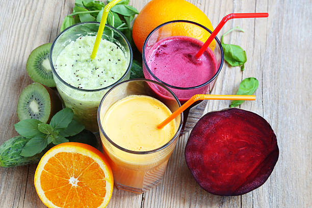istock Fresh Detox Juices with Beet, Peaches, Spinach and Kiwi 492459018