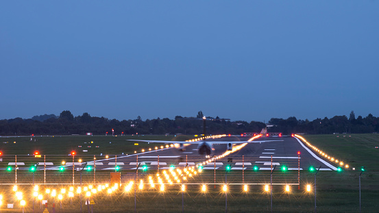 airport takeoff and landing area at evening in Hannover, Germany