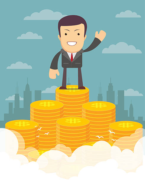 ilustrações de stock, clip art, desenhos animados e ícones de conceito de empresário com orgulho - coin stacking vector part of