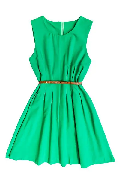 Green dress with belt on a white background