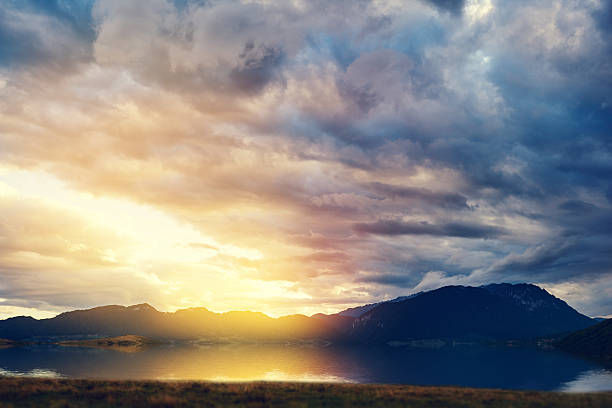 Free Stock Photo of Sunset over mountainous landscape with dramatic ...