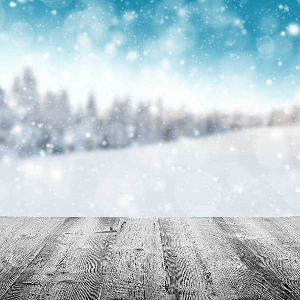 istock Winter snowy landscape with wooden planks 492482882