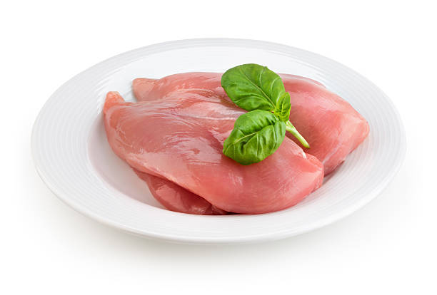istock Raw fresh chicken fillet on white plate. With clipping path. 492483382