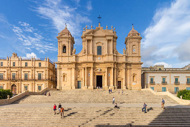 Noto Cathedral Sicily Italy Baroque Catholic Church in Noto Italy noto sicily stock pictures, royalty-free photos & images