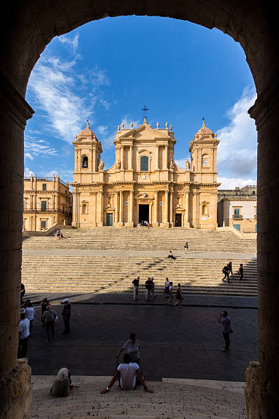 Noto Cathedral Sicily Italy Baroque Catholic Church in Noto Italy noto sicily stock pictures, royalty-free photos & images