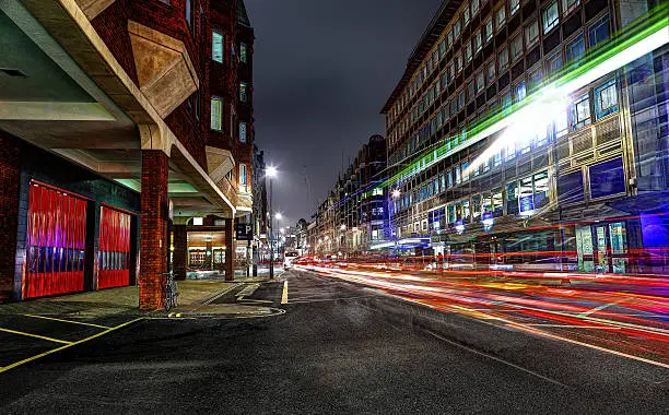 HDR long exposure at the end of Shaftesbury Avenue in the evening.