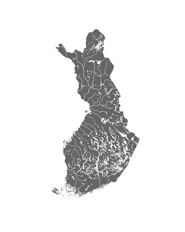 Map of Finland with rivers and lakes.