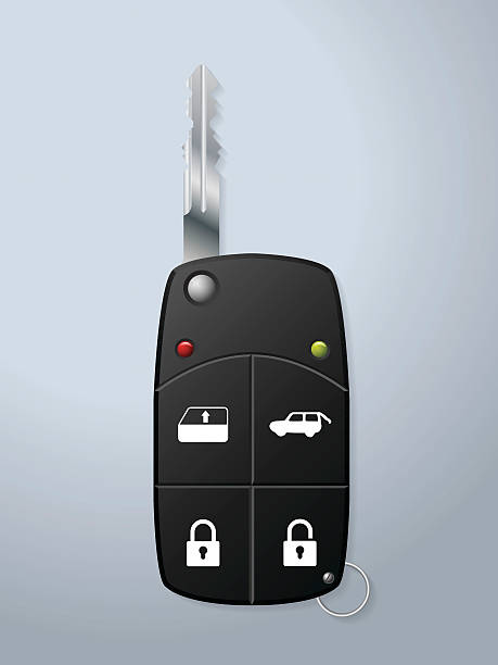 Car key with remote security functions Black car key with remote security functions car-trunk-open-icon stock illustrations