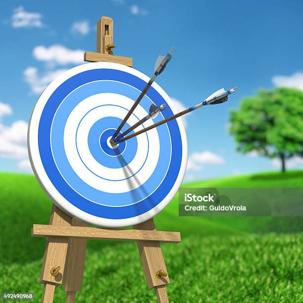 Three Arrows On An Archery Target Stock Photo - Download Image Now - Sports Target, Archery, Arrow - Bow and Arrow