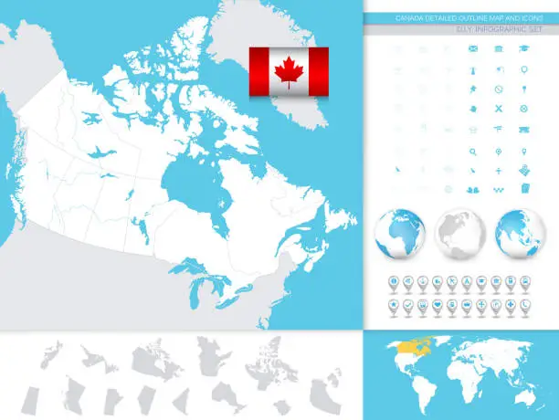 Vector illustration of Canada detailed outline map and icons