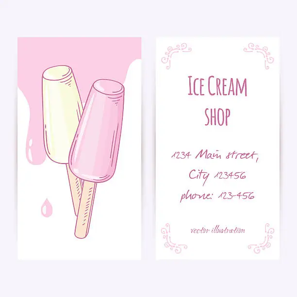 Vector illustration of Business card template with hand drawn fruity ice cream