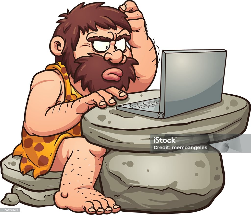 Caveman Hit Computer Caveman Using Computer Stock Illustration - Download Image Now ...