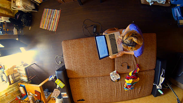 istock panoramic view on contemporary freelancer's living room 492493744