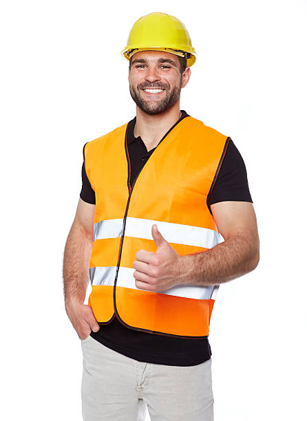 istock Portrait of smiling worker in a reflective vest 492495095