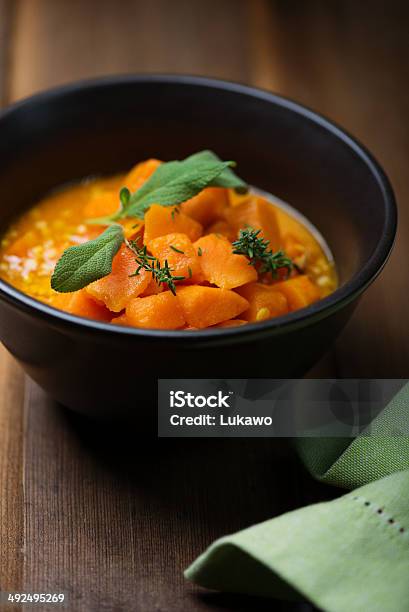 Pumpkin And Lentil Soup Stock Photo - Download Image Now - Bowl, Food, Green Lentil